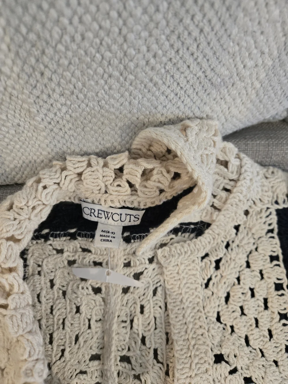 NWT Crewcuts Navy and Cream Crochet Checkerboard Cardigan